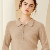 Women's Polo Neck Lapel Long Sleeve Cashmere Sweater